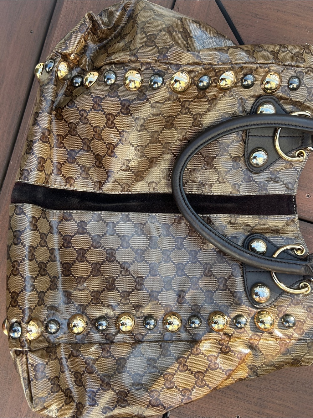 Gucci Brown Monogram Fringe Tote with Gold Accents - Picture 8 of 10